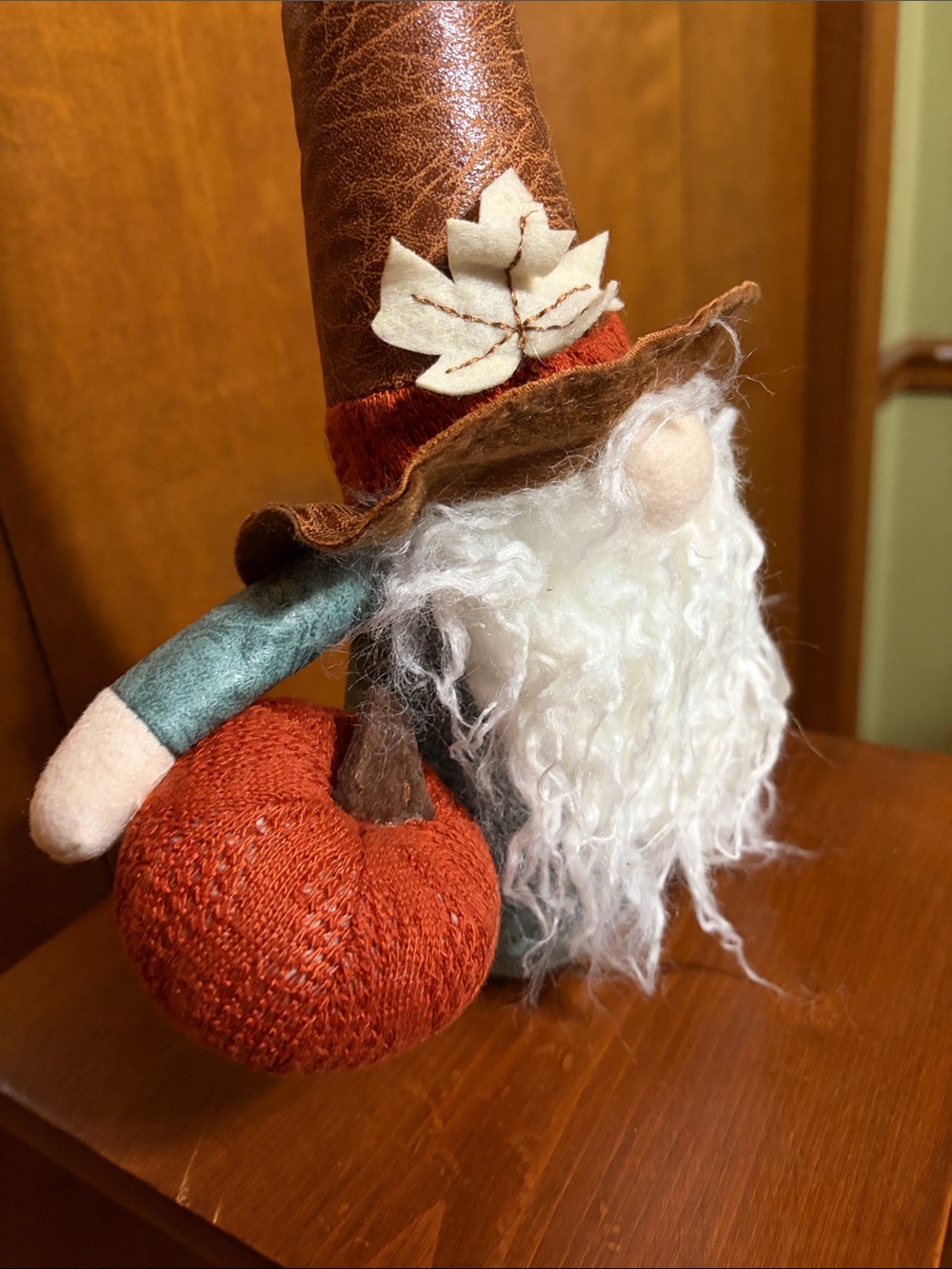 Fall Gnome Figurine with Orange Pumpkin and Brown Hat - Picture 2 of 9